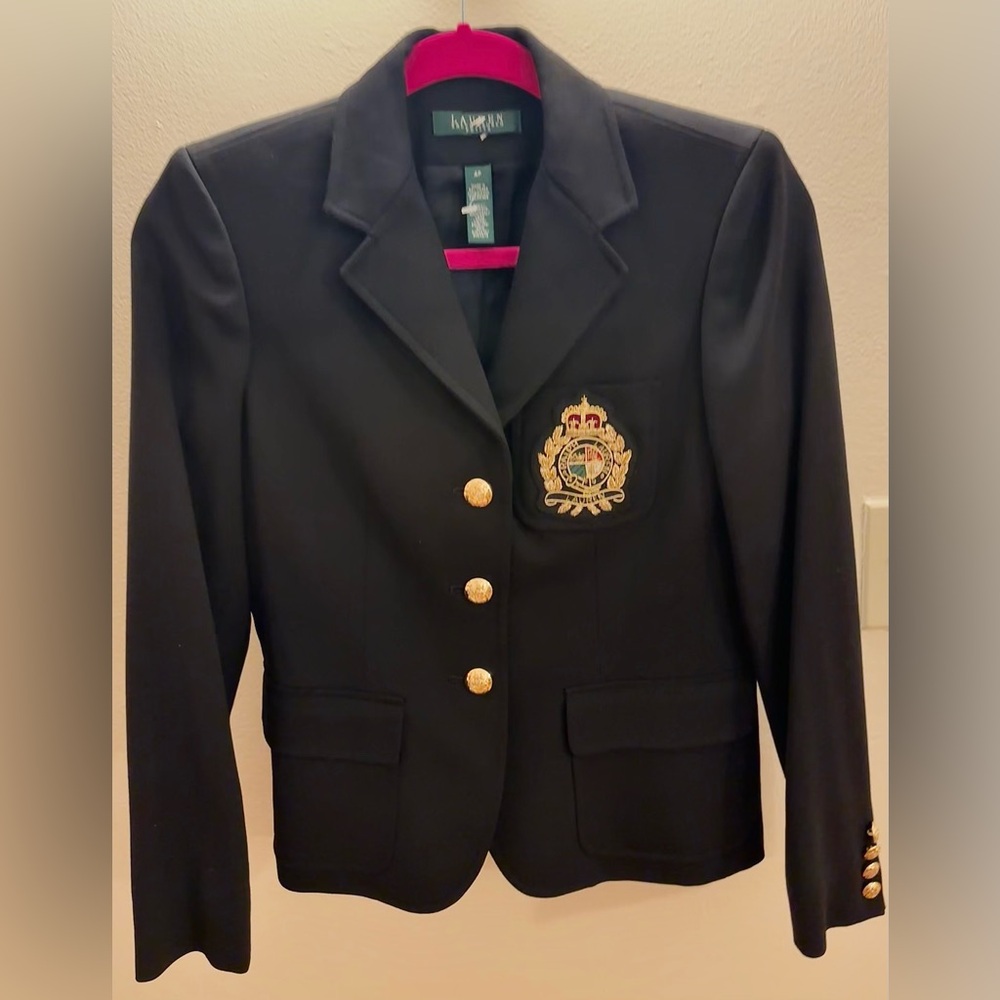 Black Wool Blazer with Gold Details